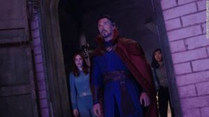 Rachel McAdams, Benedict Cumberbatch, and Xochitl Gomez in “Doctor Strange in the Multiverse of Madness.”